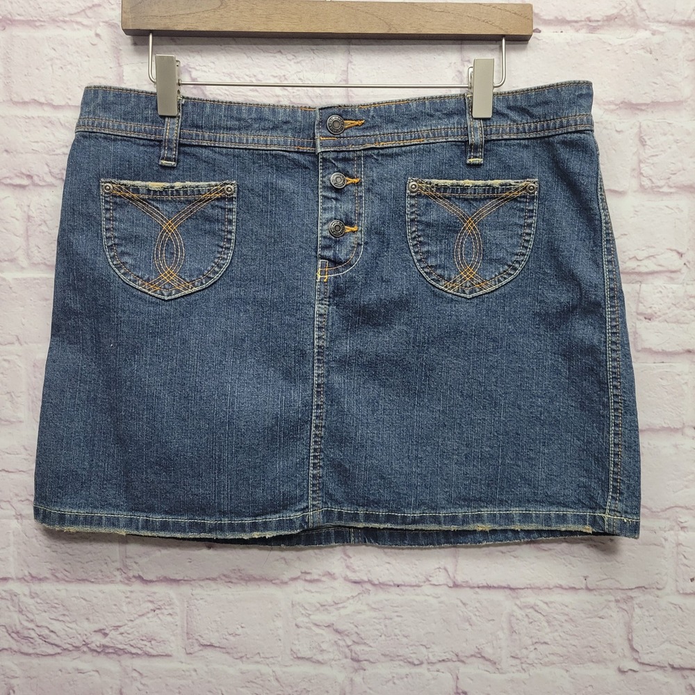 Y2K Old‎ Navy Ultra Low Waist Stretch Denim Mini Skirt Sz 10 Grunge Streetwear